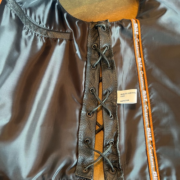 Custom Bilt Button Down Black Leather V-Neck Motorcycle Biker Vest - Picture 9 of 14